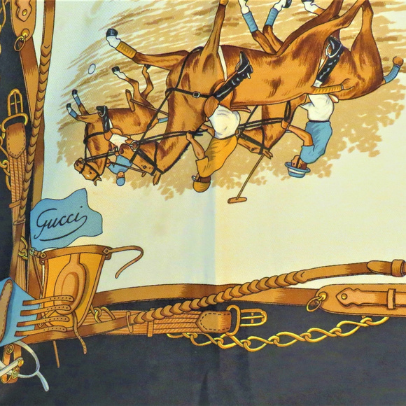 Gucci Equestrian Polo Themed Vintage Silk Scarf - Picture 3 of 5